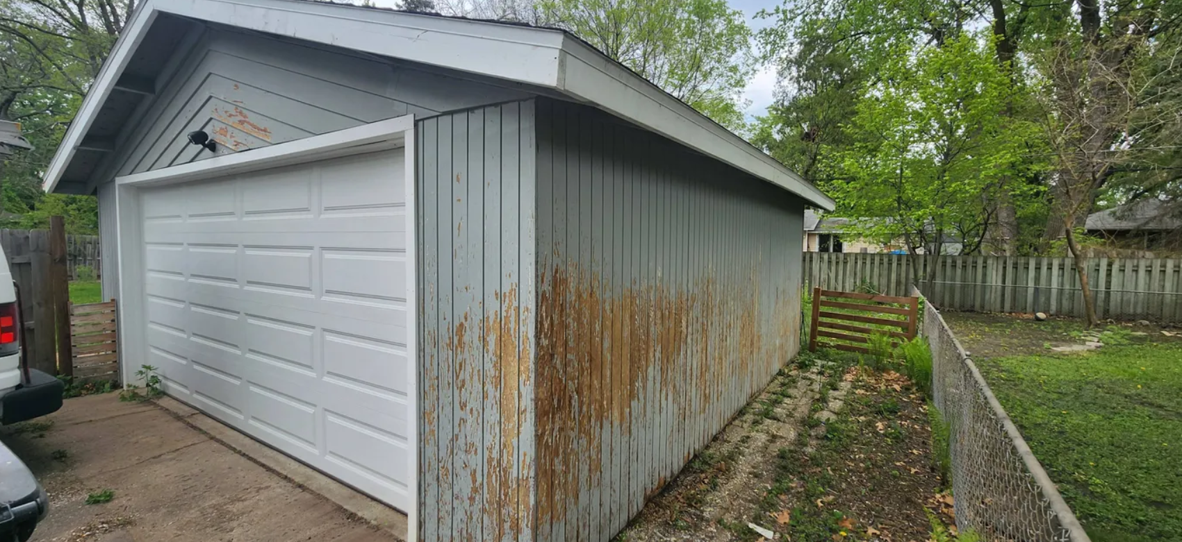 Exterior garage painting — before