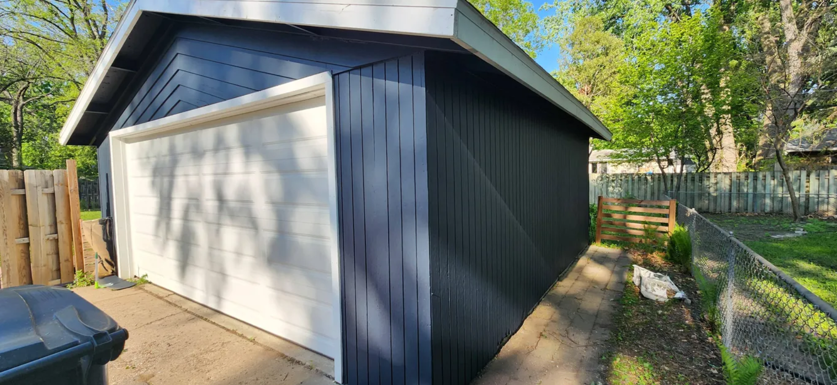 Exterior garage painting — after dark finish